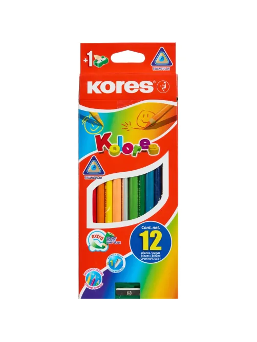Карандаши цветные 12цв 3-гран,точилка Kores 93312.01