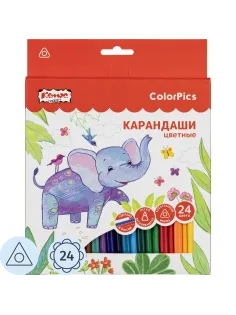Карандаши цветные 24 цвета Комус Класс ColorPics, трехгранные