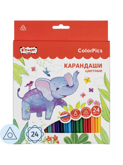 Карандаши цветные 24 цвета Комус Класс ColorPics, трехгранные