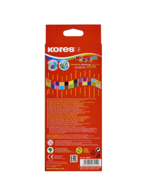 Карандаши цветные 24цв 12шт 3-гран,двустор с точилкой Kores 93212.
