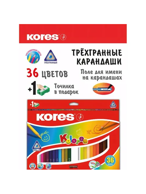 Карандаши цветные 36цв 3-гран,точилка Kores 93336.01
