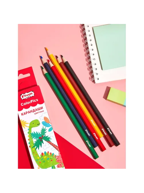 Карандаши цветные 6 цветов Комус Класс ColorPics, шестигранные