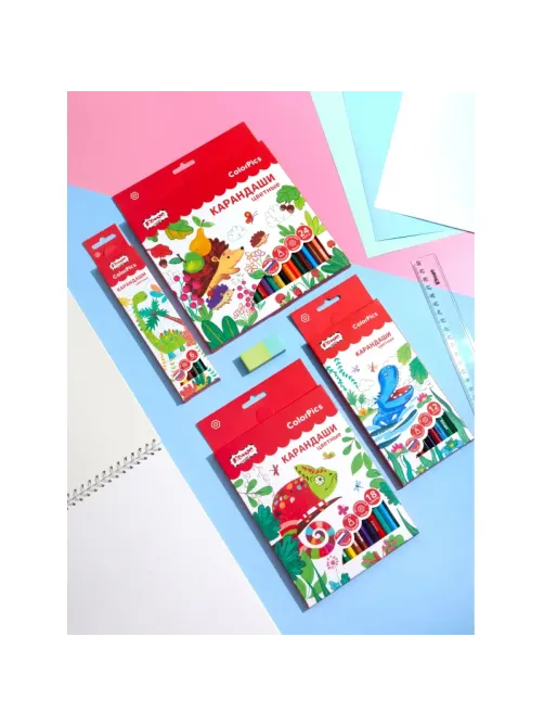 Карандаши цветные 12цветов Комус Класс ColorPics, шестигранные