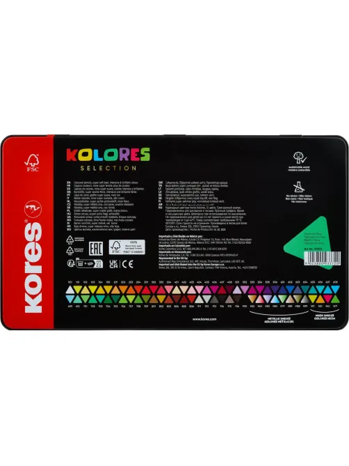 Карандаши цветные Kores Kolores 3-гран 3мм 72 цв/наб в металл.коробке 93372