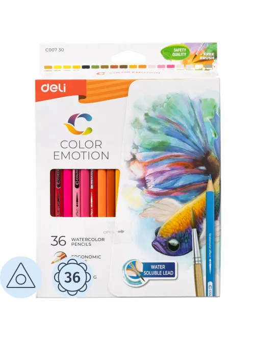 Карандаши цветные акварельные Deli EC00730 Color Emotion липа 36цв/наб
