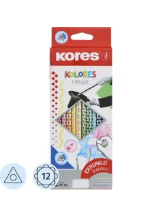 Карандаши цветные 12 цв. 3-гран, стираемые Kores Kolores MagiK, 93315