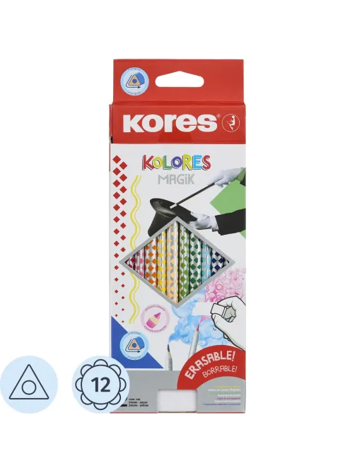 Карандаши цветные 12 цв. 3-гран, стираемые Kores Kolores MagiK, 93315