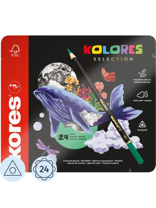 Карандаши цветные Kores Kolores 3-гран 3мм 24 цв/наб в металл.коробке 93325