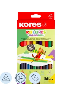 Карандаши цветные двойные 24 цв.,12 шт Kores DUO Jumbo, трехгр,5 мм,93252