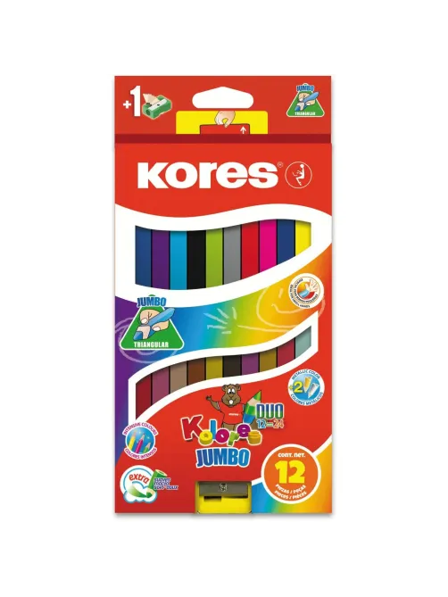 Карандаши цветные двойные 24 цв.,12 шт Kores DUO Jumbo, трехгр,5 мм,93252