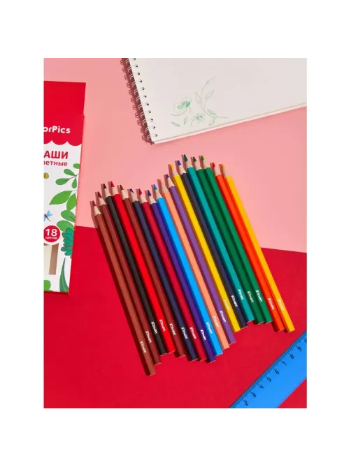 Карандаши цветные 18 цветов Комус Класс ColorPics, шестигранные