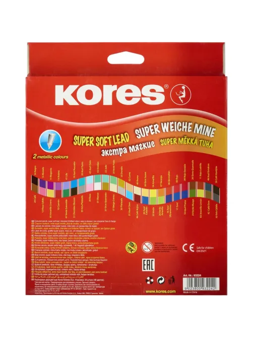 Карандаши цветные 48цв 24шт 3-гран,двустор с точилкой Kores 93224.
