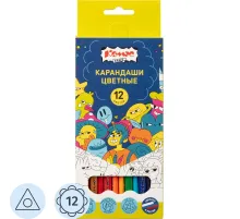 Карандаши цветные 12 цв/наб, 3-гранные Комус Класс Максики классические