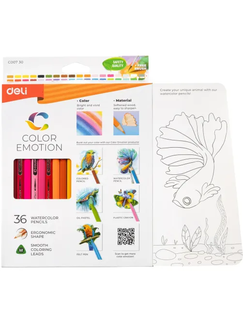 Карандаши цветные акварельные Deli EC00730 Color Emotion липа 36цв/наб