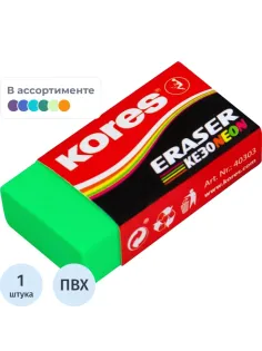 Ластик Kores цветной, 40x21x10mm в дисплей-боксе, цвет в асс 40303