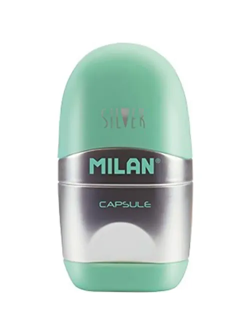 Ластик-точилка Milan CAPSULE SILVER+2 зап.ластика, цв в асс, блистBYM10356
