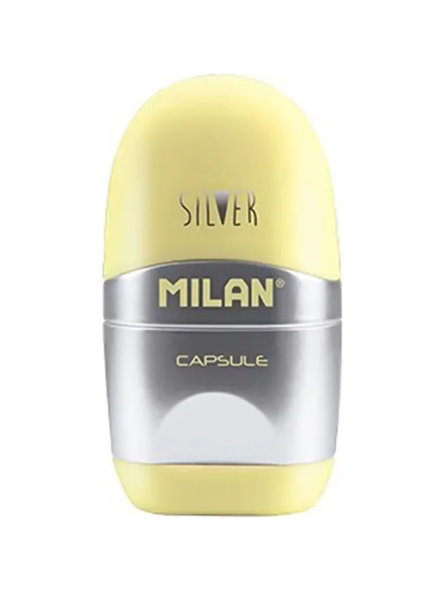 Ластик-точилка Milan CAPSULE SILVER+2 зап.ластика, цв в асс, блистBYM10356