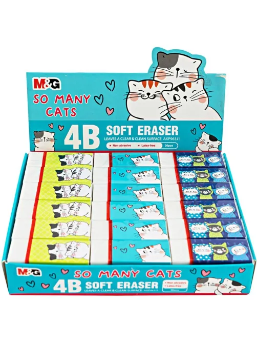 Ластик прямоугольный M&G So Many Cats, 43x18x12 мм, ПВХ, белый, уп ассорти