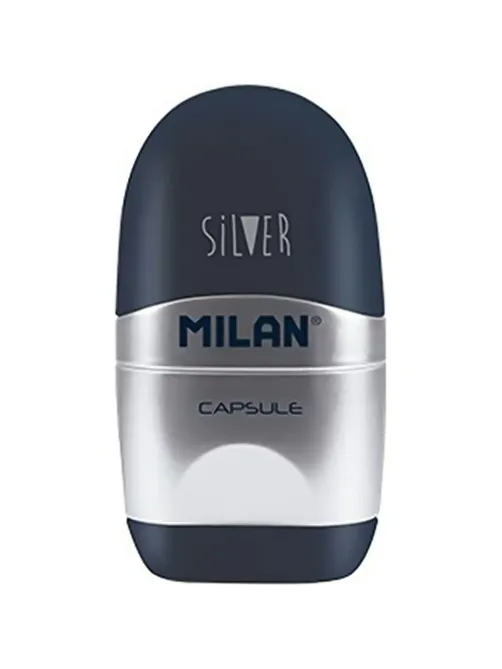 Ластик-точилка Milan CAPSULE SILVER+2 зап.ластика, цв в асс, блистBYM10356
