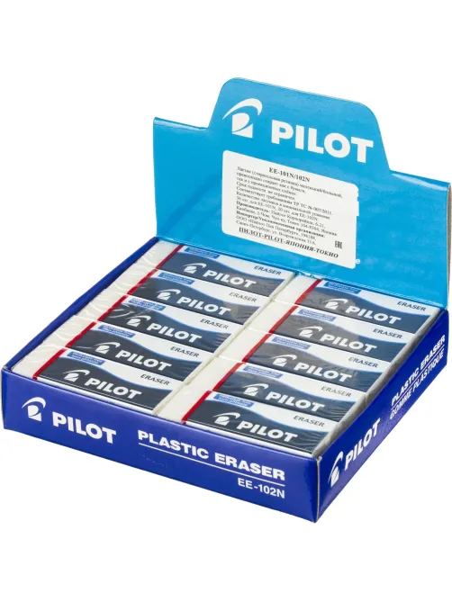 Ластик PILOT EE102/EE102N  винил,карт.держатель,цв.белый, Япония,61х22х12мм