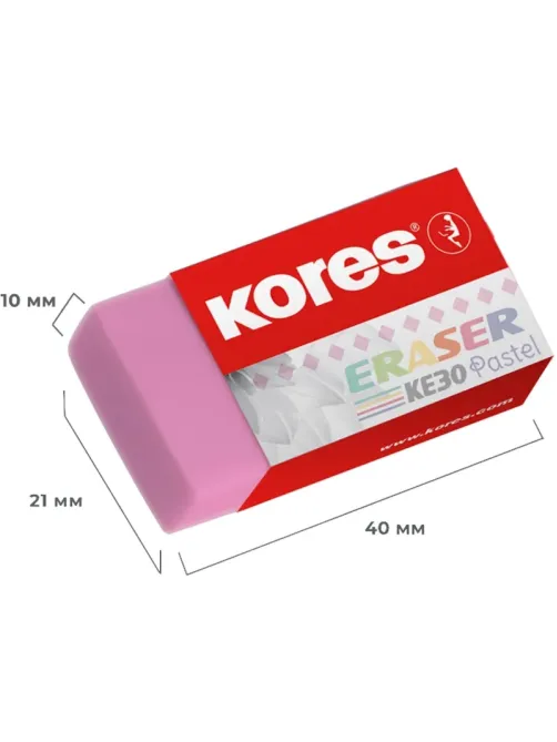 Ластик Kores 40x21x10мм 3 шт/уп, пастельный KE-30, блистер 40315