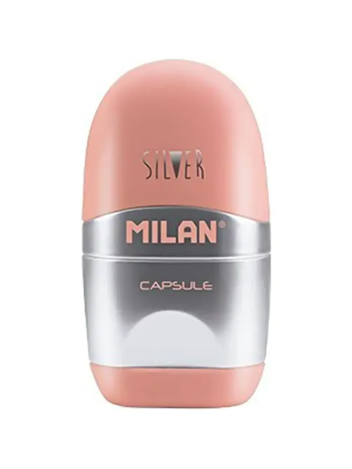 Ластик-точилка Milan CAPSULE SILVER+2 зап.ластика, цв в асс, блистBYM10356