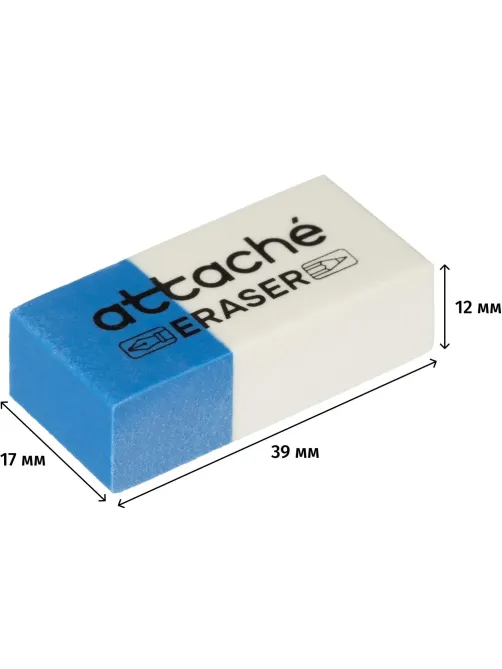 Ластик прямоугольный Attache 39x17x12,термопл.кауч,син/бел,д/ручки и каранд