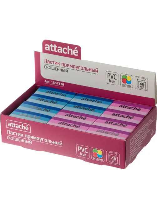 Ластик Attache прямоуг. скош., 49x19x8 мм, термопл.каучук, ассорти