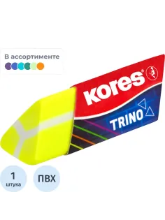Ластик Kores треугольный неоновый в дисплей-боксе, цвет в асс 40503