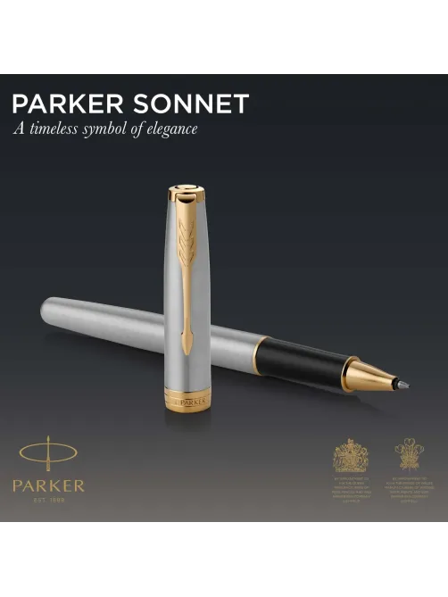 Роллер Parker Sonnet Stainless Steel GT 0,7мм, черный, подар.кор, 1931506