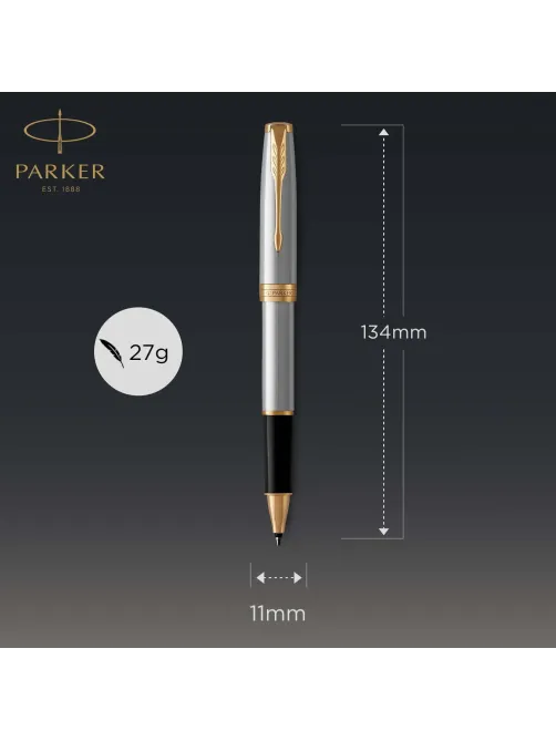 Роллер Parker Sonnet Stainless Steel GT 0,7мм, черный, подар.кор, 1931506
