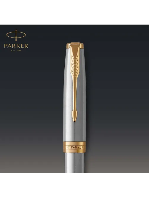 Роллер Parker Sonnet Stainless Steel GT 0,7мм, черный, подар.кор, 1931506
