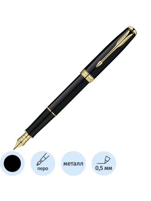 Ручка перьевая  PARKER SONNET MATT BLACK GT 2 черных картр 0,8мм 1931516