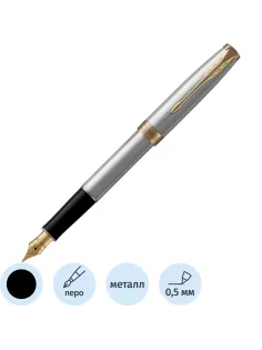 Ручка перьевая PARKER SONNET STAINLESS STEEL GT 2черных картр тонк 1931504