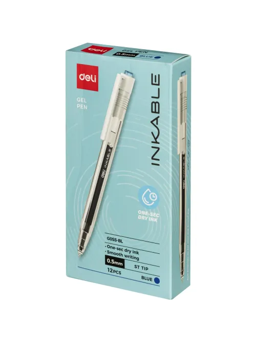 Ручка гелевая автомат. Deli INKABLE EG05S-BL,гибр.нак0,5,син быстросх,прозр