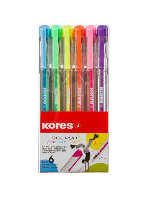Набор гелевых ручек Kores K11 Neon син.,зелен,оран,желт,роз,фиол 6 цв 28216