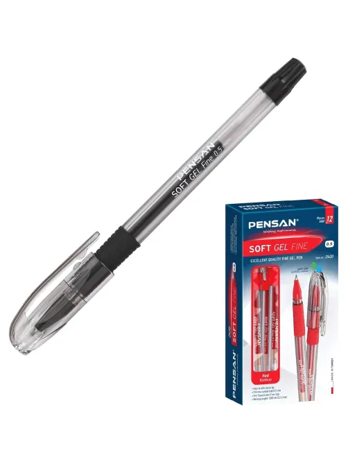 Ручка гелевая неавтомат. PENSAN SOFT GEL FINE 0,5чер,манж2400/12-2420