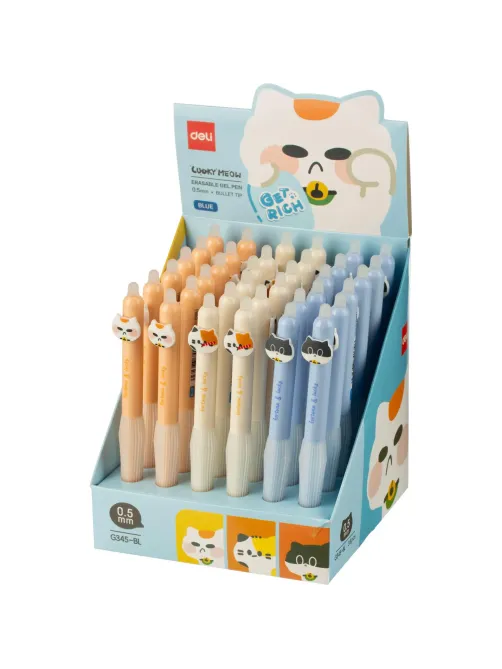 Ручка гелевая автомат. Deli Lucky Meow EG345-BL,пул.нак.0,5,стир,коты,в асс