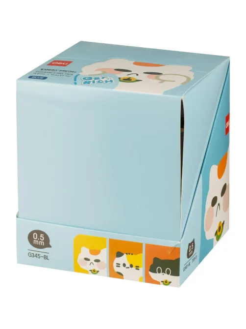 Ручка гелевая автомат. Deli Lucky Meow EG345-BL,пул.нак.0,5,стир,коты,в асс