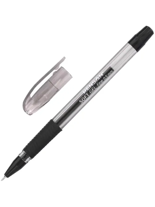 Ручка гелевая неавтомат. PENSAN SOFT GEL FINE 0,5чер,манж2400/12-2420