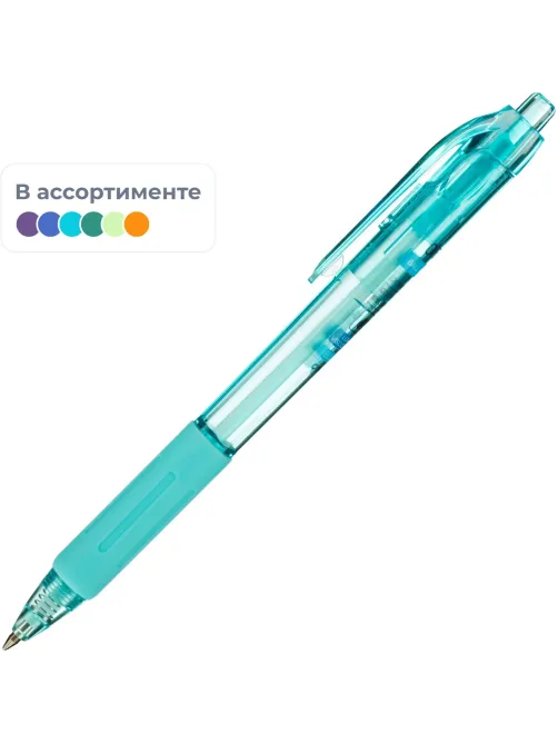 Ручка шариковая автомат. Deli EQ057-BL,син,пулев.нак,0,7мм,рез.грип,4цв.асс