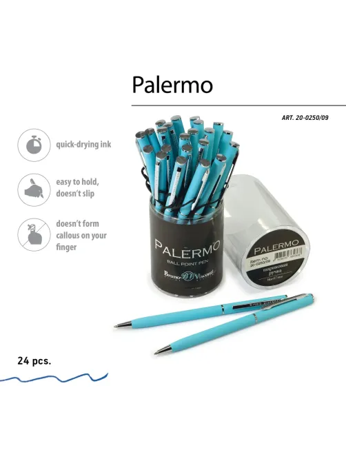 Ручка шариковая автомат. PALERMO бирюз.мет.корп, 0,7мм син 20-0250/09