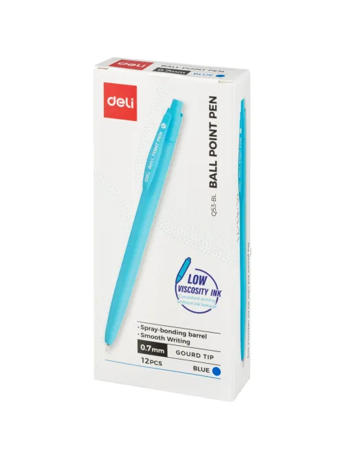 Ручка шариковая автомат. Deli EQ53-BL,гибр.нак0,7,софт-тач,син,в асс