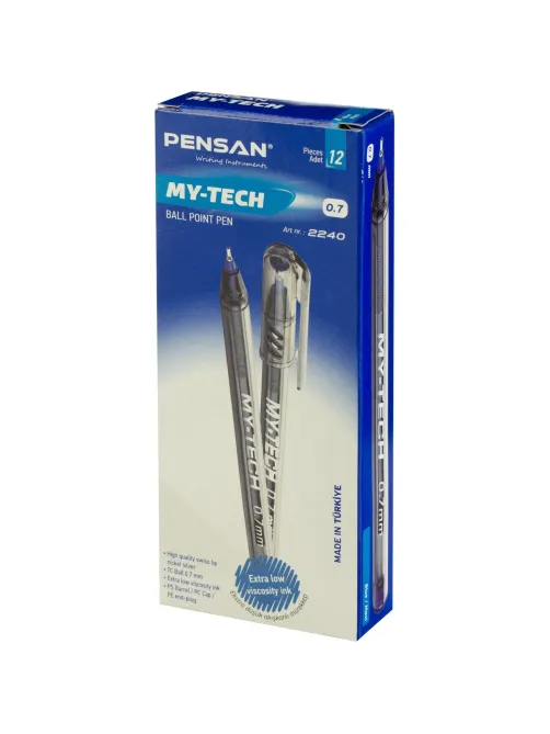 Ручка шариковая неавтомат. PENSAN My-Tech игол.након.0,7мм син 12шт/уп 2240