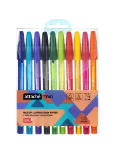 Набор шариковых ручек Attache Trio,лин 0,5мм, 10 цв/наб,масл, не авт