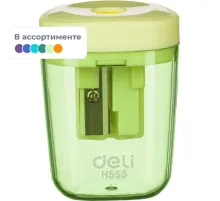 Точилка ручная Deli, 1 отв., контейнер, автомат. клапан, пластик, ассорти