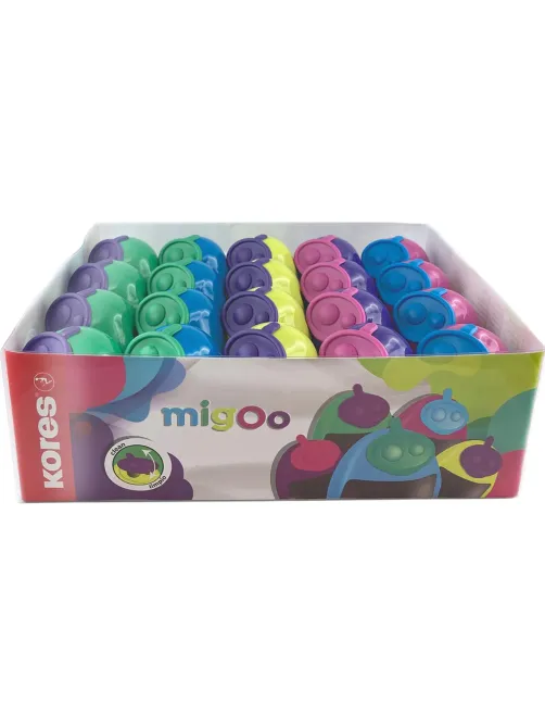 Точилка KORES MIGOO с контейнером, 2 отверстия, ассорти
