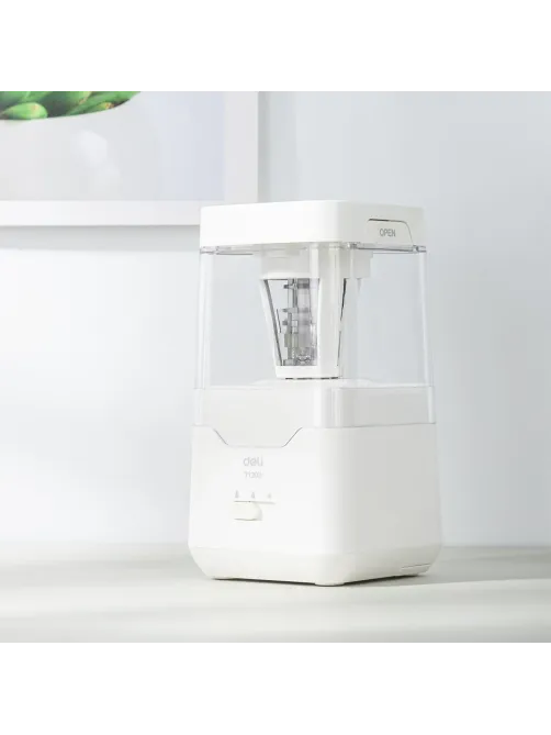 Точилка для карандашей электрич. Deli, 1 отв., пластик ,батарея+ USB, белый