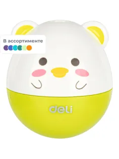 Точилка ручная Deli, 1 отв., с контейнером, пластик, картонная уп., ассорти