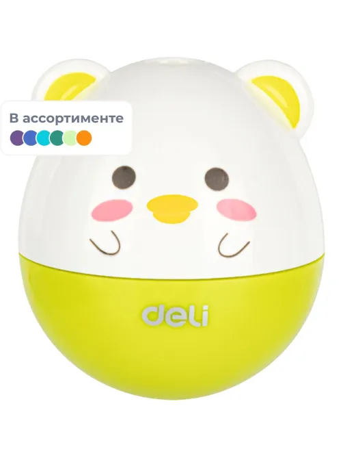 Точилка ручная Deli, 1 отв., с контейнером, пластик, картонная уп., ассорти